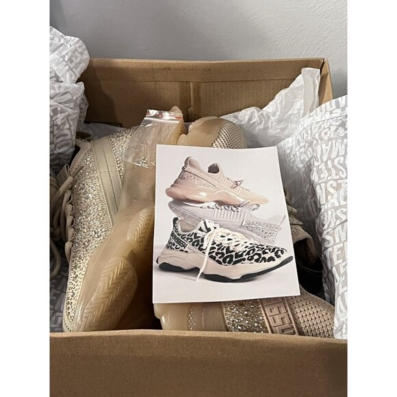 Steve Madden NYC Sneakers Women's  SZ 9.5 Beige Maxima Rhinestone Shoes - Picture 12 of 15